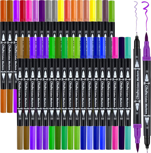 36 Dual Tip Brush Pens with Fineliner & Brush Tip, Felt Tip Pens for Adults Watercolour