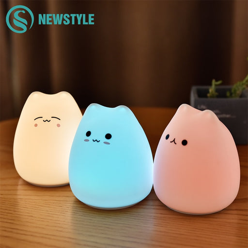 Colorful Cat Silicone LED Night Light Touch Sensor light 2 Modes Children Cute Night Lamp Bedroom Light