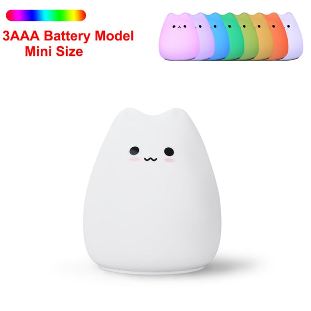 Colorful Cat Silicone LED Night Light Touch Sensor light 2 Modes Children Cute Night Lamp Bedroom Light