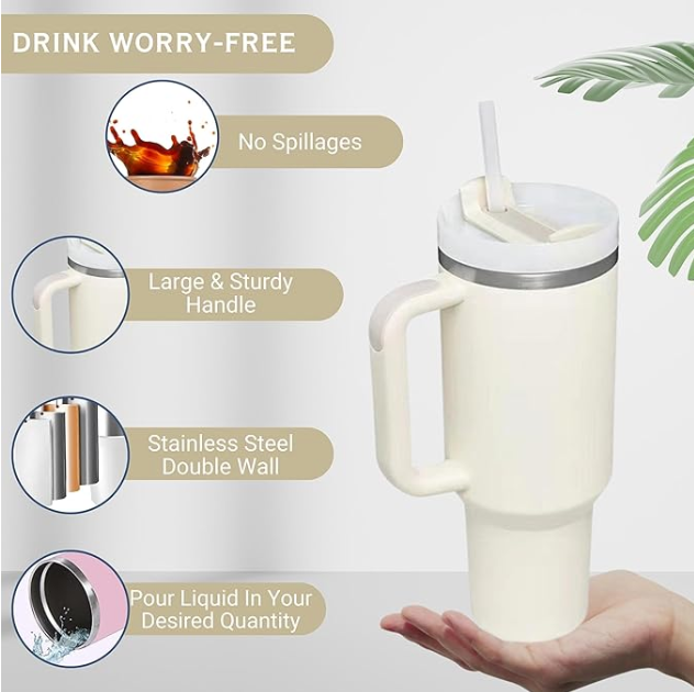 40oz Tumbler with Handle and Straw Lid