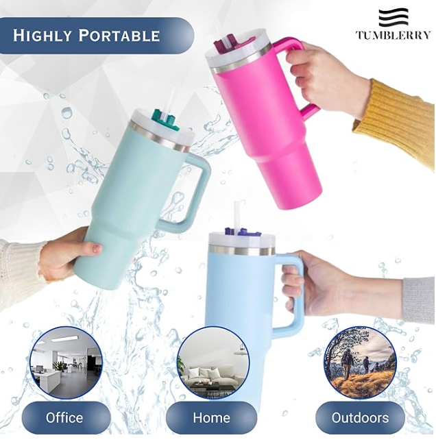 40oz Tumbler with Handle and Straw Lid