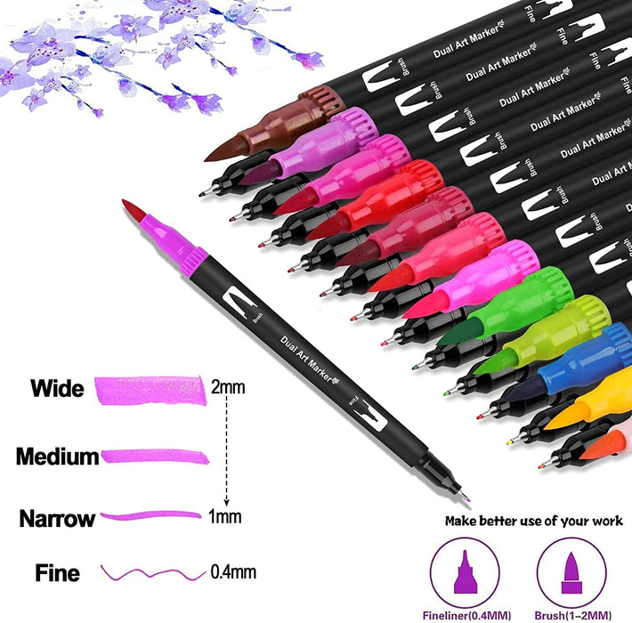 Dual Tip Brush Pens, Colouring Pens for Adults Fineliners Coloured Pens